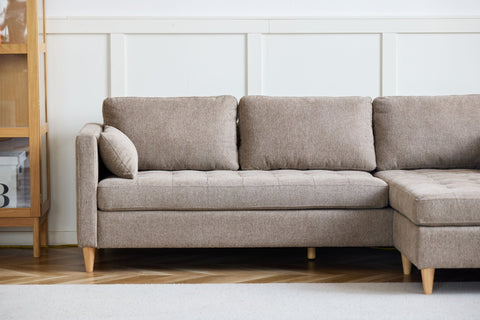 Lulu - Højrevendt og venstrevendt vendbar chaiselong sofa i sand - L: 215 x D: 82 x H: 78 cm