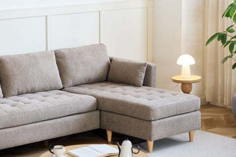 Lulu - Højrevendt og venstrevendt vendbar chaiselong sofa i sand - L: 215 x D: 82 x H: 78 cm