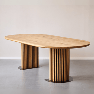 Matteo - Plankebord håndlavet snedkerbord med lamelfod i olieret/natur massiv eg 240x120x77 cm