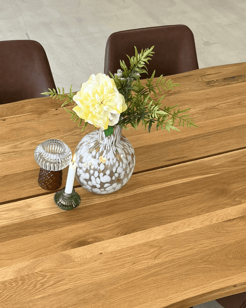 Molly plankebord - 200x95 cm - naturligt olieret eg med A-ben (Forberedt til tillægsplader)