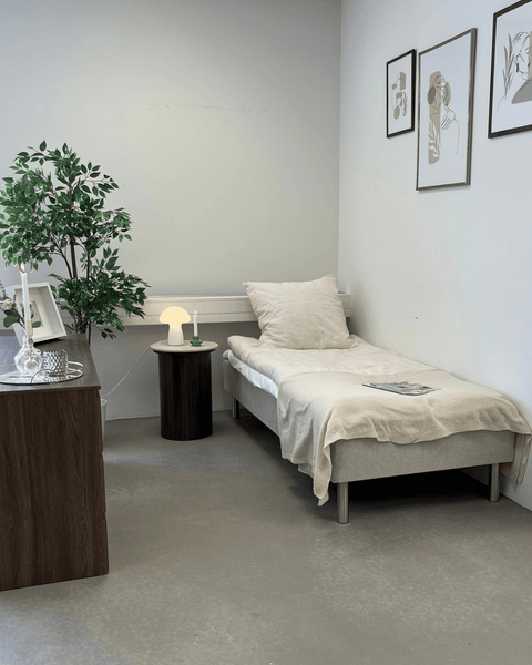 Boxmadras seng i beige 90x200 cm med 4 cm topmadras i PU-skum ekskl. ben