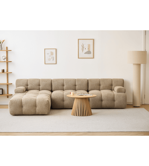 Lilie - modulsofa i sand med 3 moduler højre- og venstrevendt chaiselong - L: 285 x D: 190 x H: 64 cm