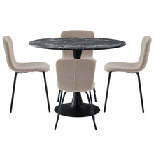 Spisebordssæt - Zander sort marmor rundt spisebord + 4 X Kate beige boucle spisebordsstole