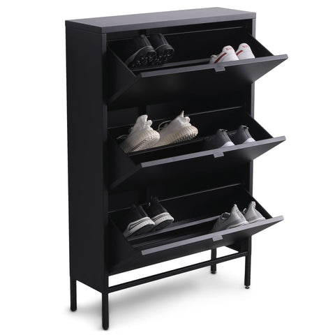 Herman Skoskab - Sort metal med 3 rum - 80x26x125 cm